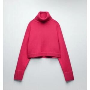 Zara Hot Pink Ribbed Knit Turtleneck Sweater - Size M